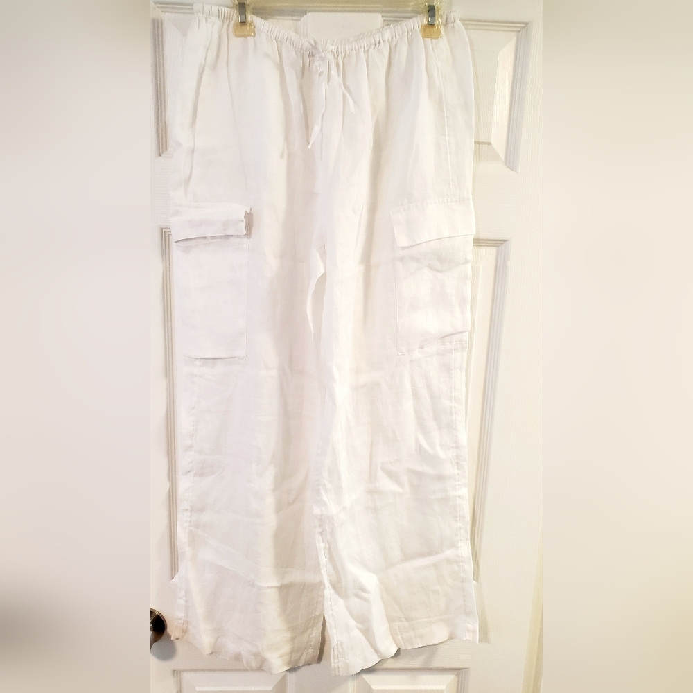Linen Straight-Leg Cargo Pants Size L